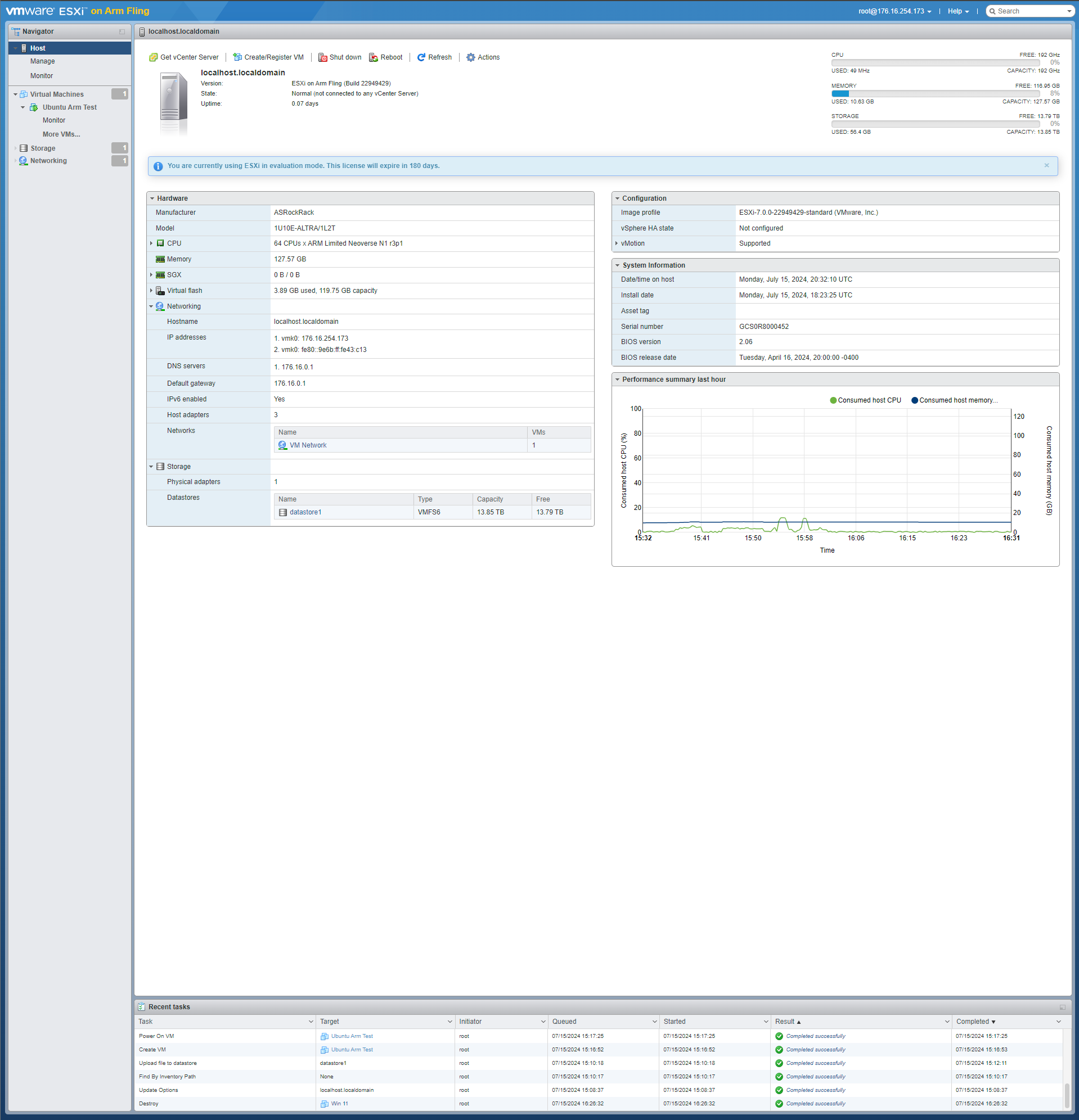 ESXi ARM fling Host information