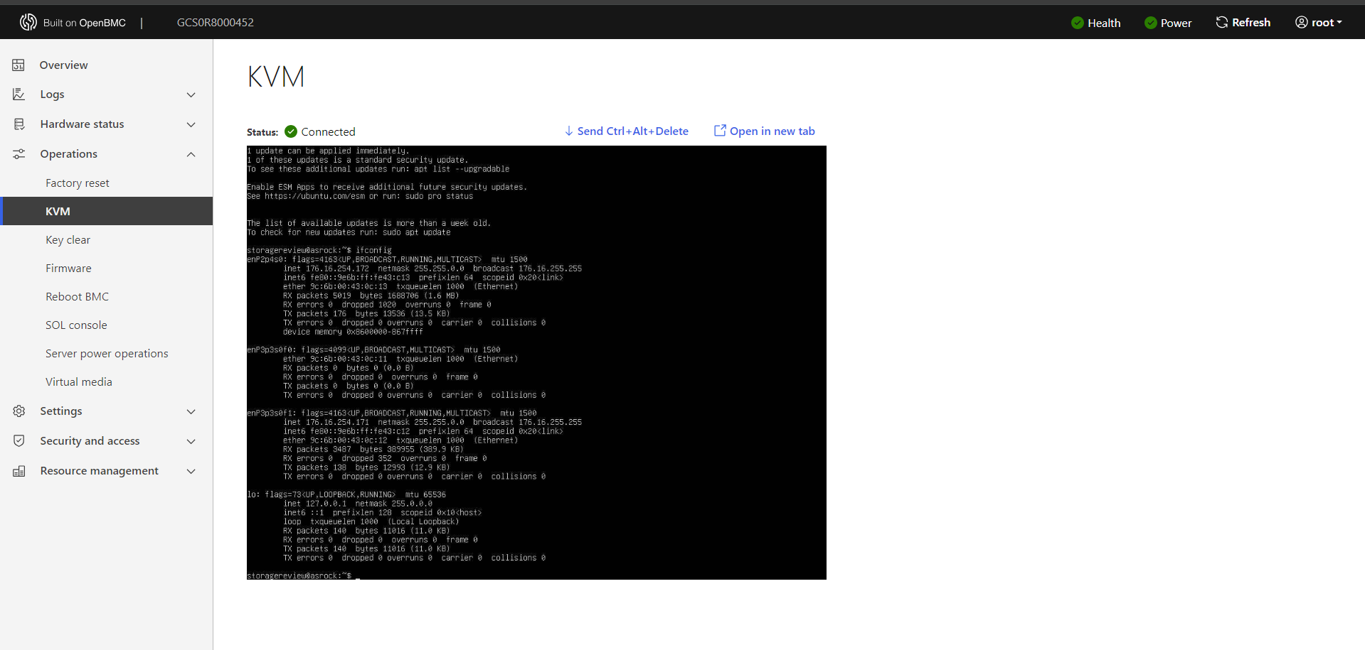 Screenshot of Open BMC KVM